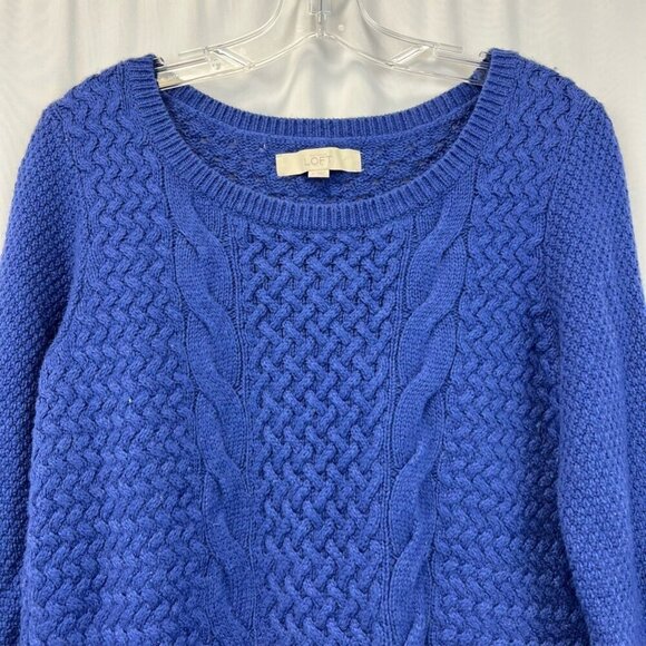 Loft Womens Pullover Sweater Blue Long Sleeve Scoop Neck Cable Knit Textured M - Picture 9 of 11